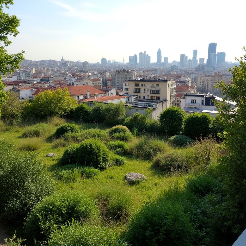 Un huerto urbano en una azotea de un edificio en Madrid.